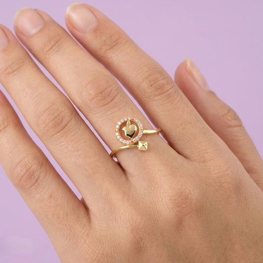 Modern Halo Emblem Flow Design Diamond Gold Ring
