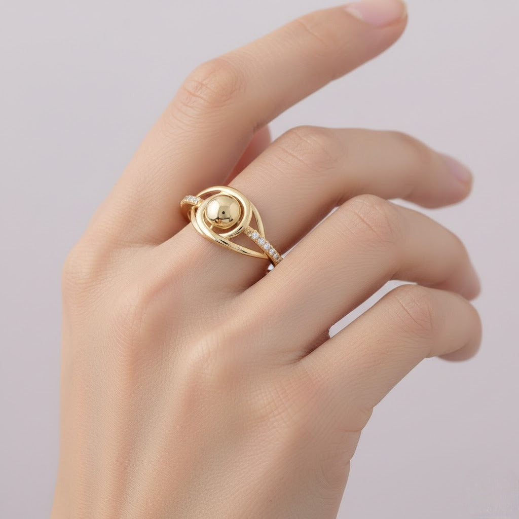 Orbit Sphere Flow Elegance Diamond Gold Ring