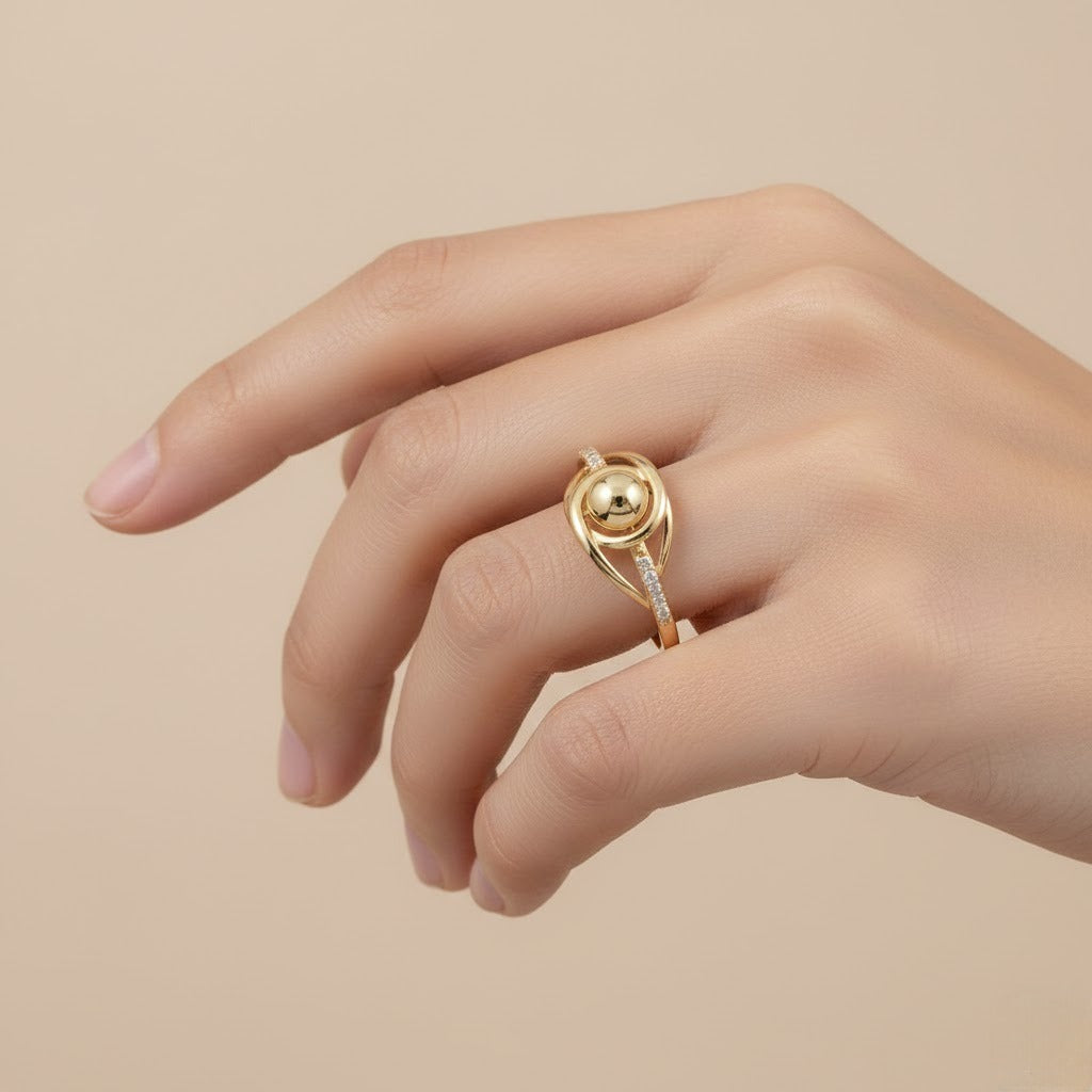 Orbit Sphere Flow Elegance Diamond Gold Ring