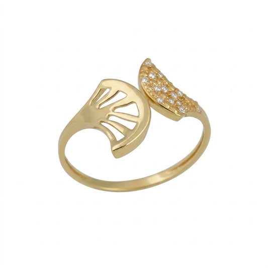 Artistic Open Fan Curve Sparkle Diamond Gold Ring