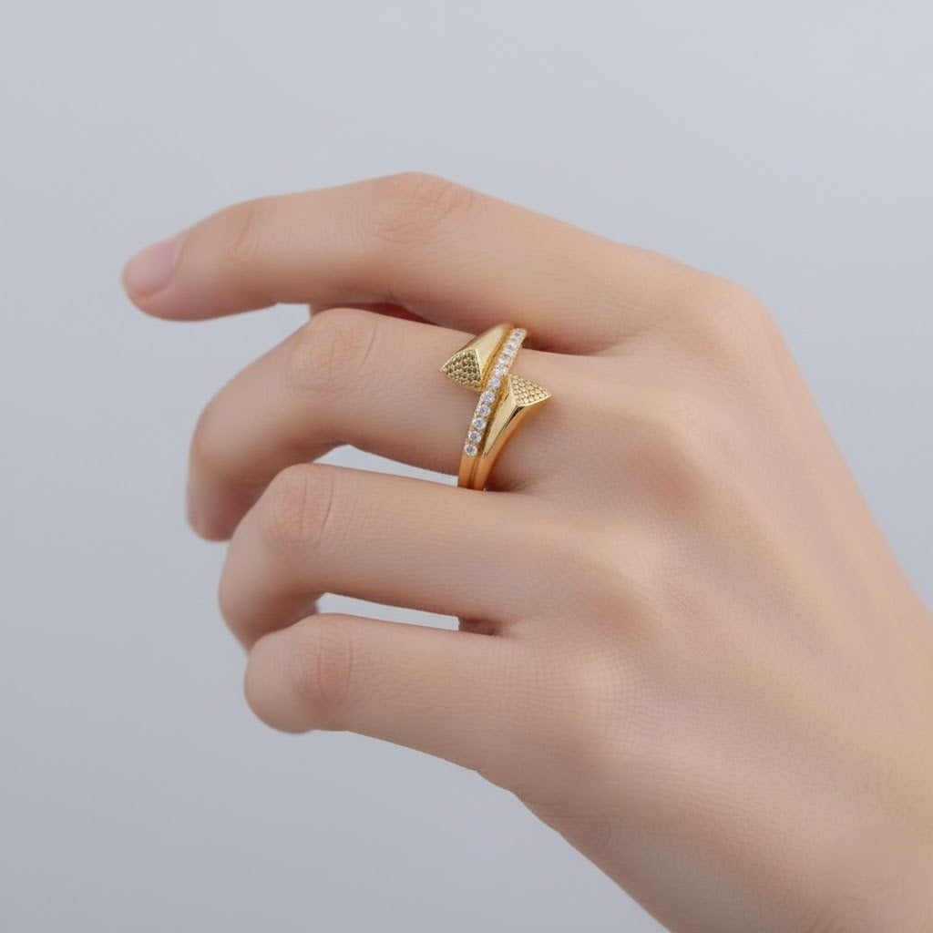 Twin Cone Diamond Accent Open Gold Ring