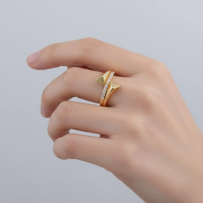 Twin Cone Diamond Accent Open Gold Ring
