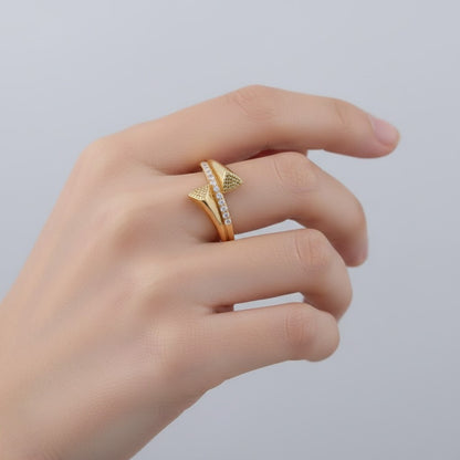 Twin Cone Diamond Accent Open Gold Ring