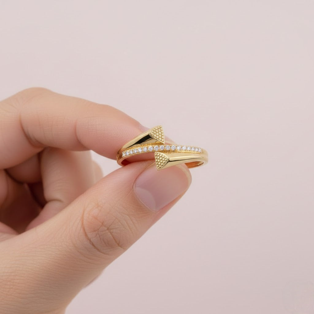 Twin Cone Diamond Accent Open Gold Ring