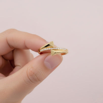 Twin Cone Diamond Accent Open Gold Ring