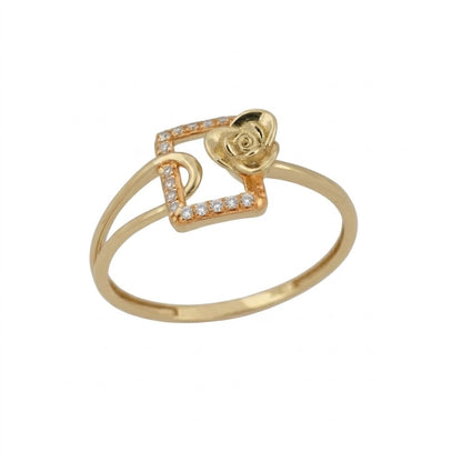 Modern Square Frame Floral Accent Diamond Gold Ring