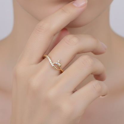 Butterfly Curve Diamond 9K Gold Ring