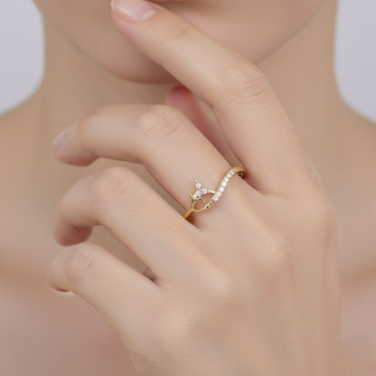Butterfly Curve Diamond 9K Gold Ring