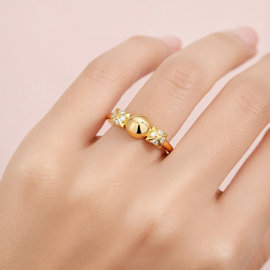 Modern Sphere Accent Sparkle Design Diamond Gold Ring