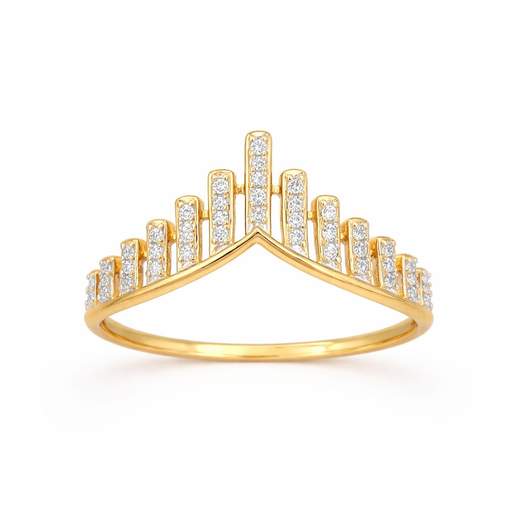 Royal Tiered Arch Motif Statement Diamond Gold Ring