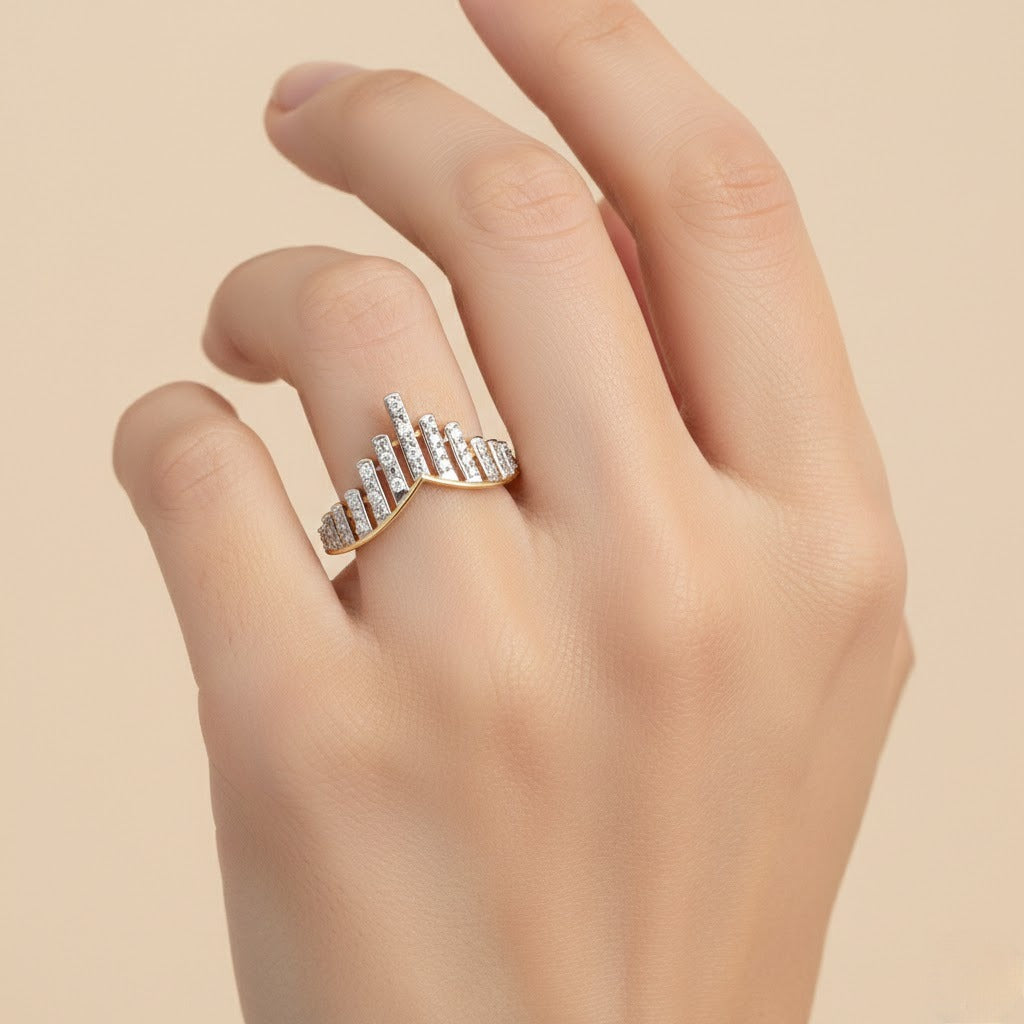 Royal Tiered Arch Motif Statement Diamond Gold Ring