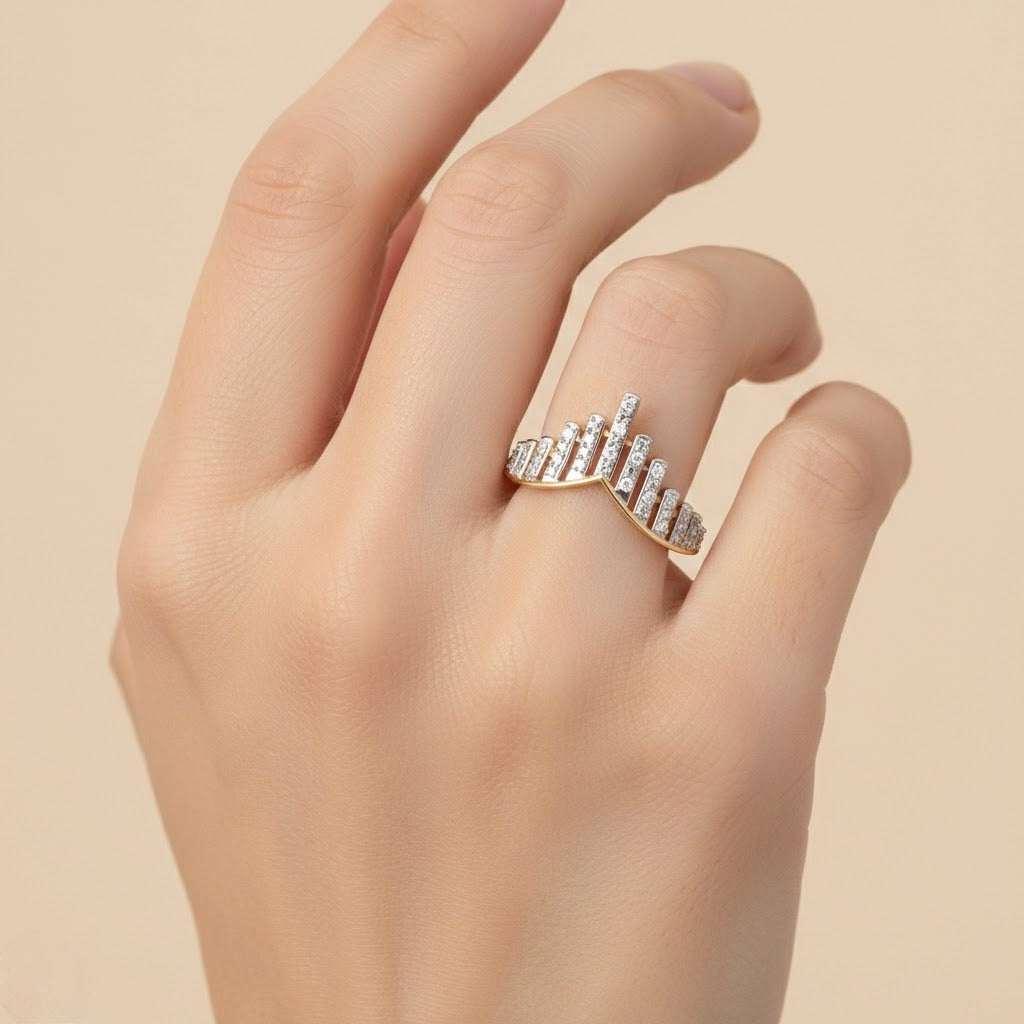 Royal Tiered Arch Motif Statement Diamond Gold Ring