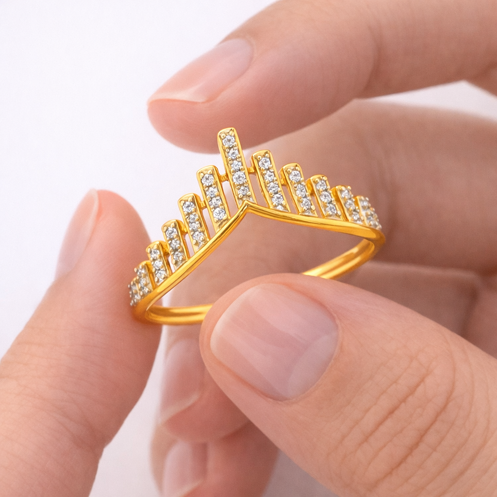 Royal Tiered Arch Motif Statement Diamond Gold Ring