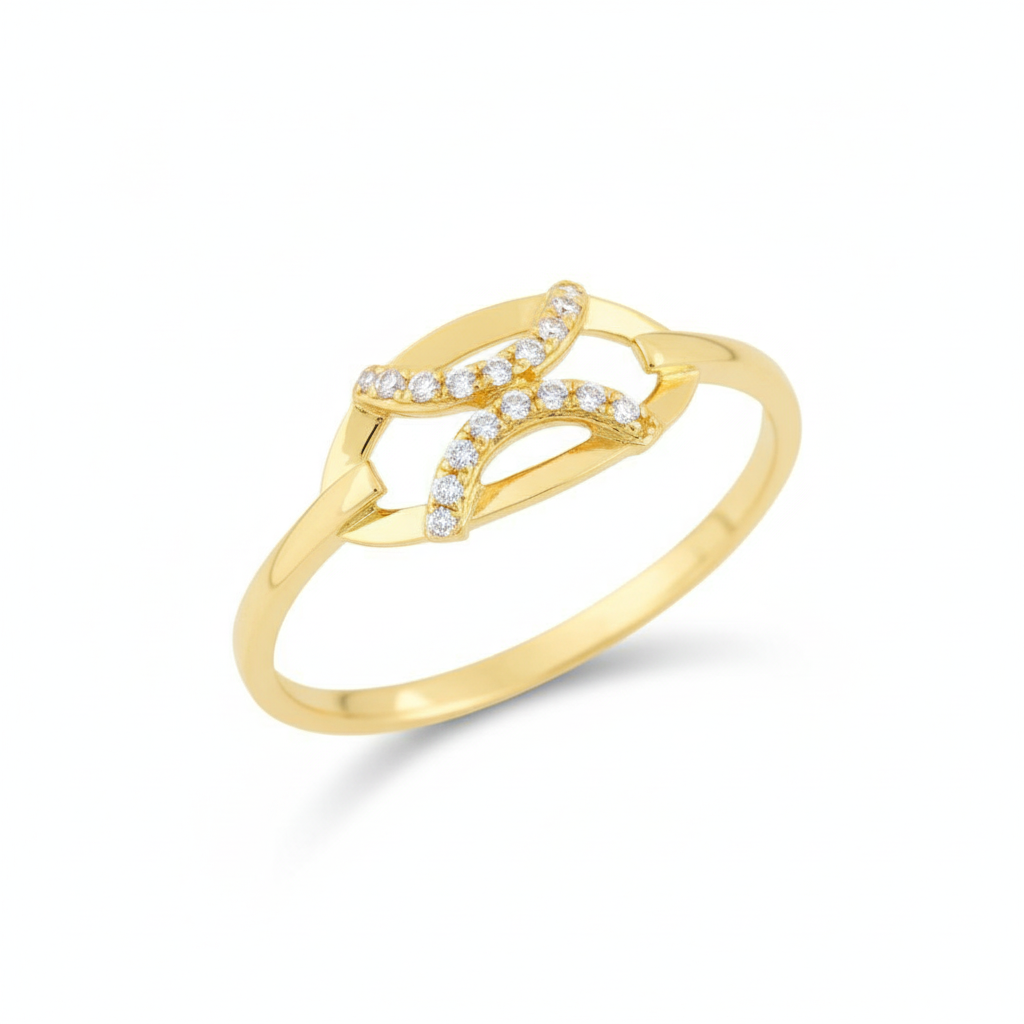 Elegant Twist Curve Sparkle Design Diamond Gold Ring