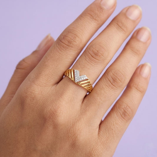 Chevron V-Shape Diamond Gold Ring