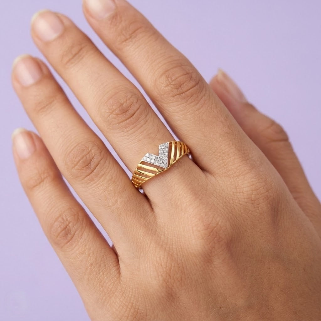 Chevron V-Shape Diamond Gold Ring
