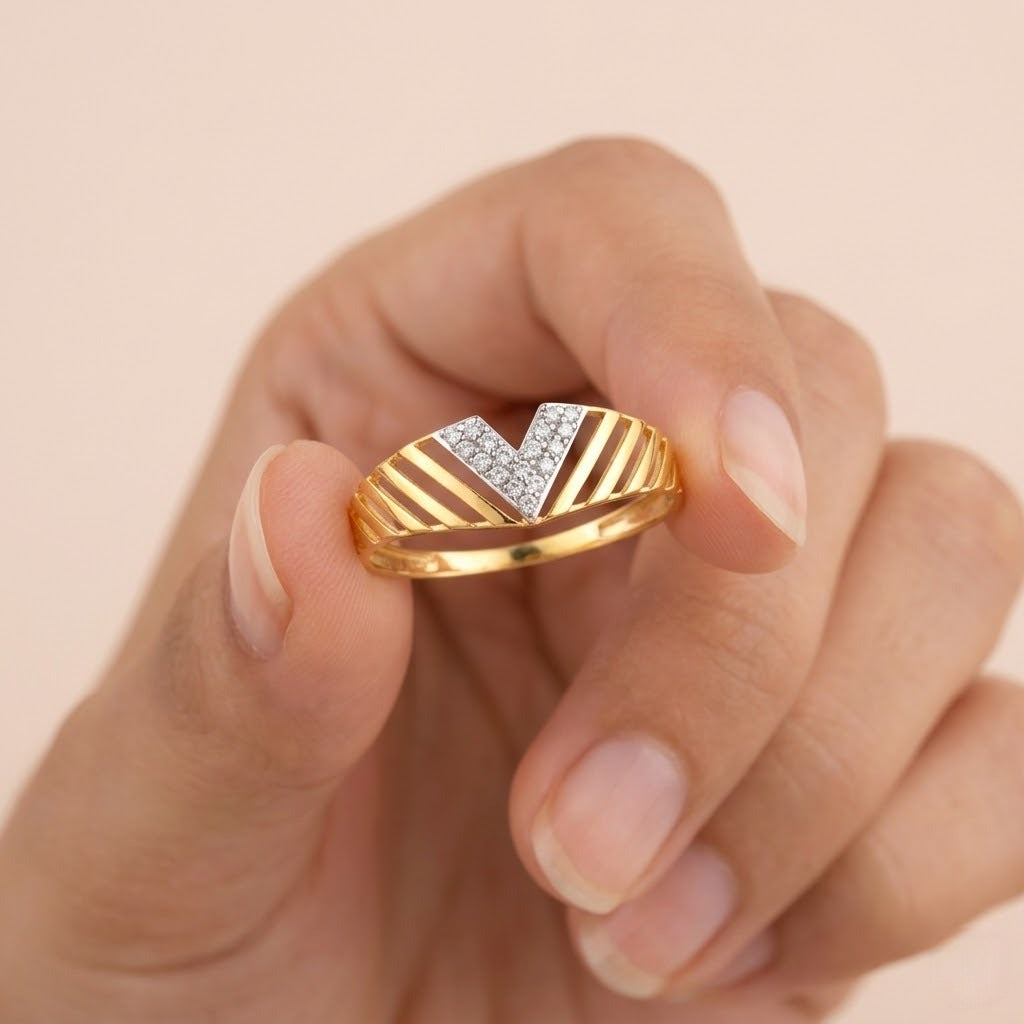 Chevron V-Shape Diamond Gold Ring