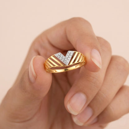 Chevron V-Shape Diamond Gold Ring