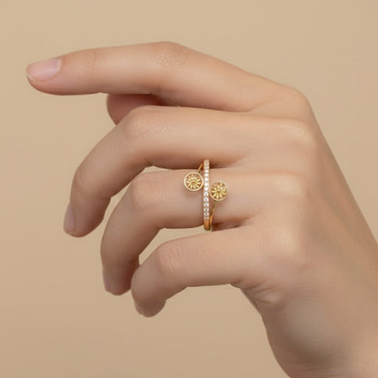 Dual Wheel Diamond Gold Ring