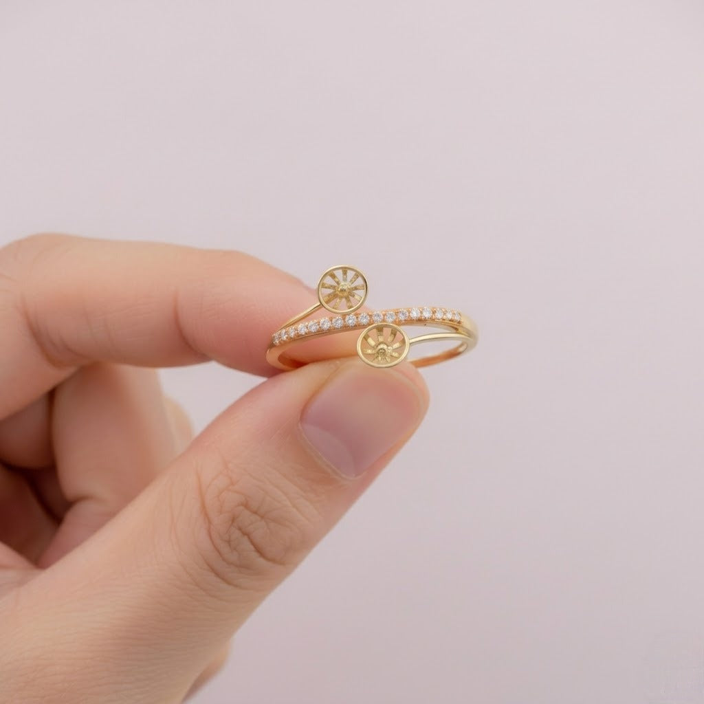 Dual Wheel Diamond Gold Ring