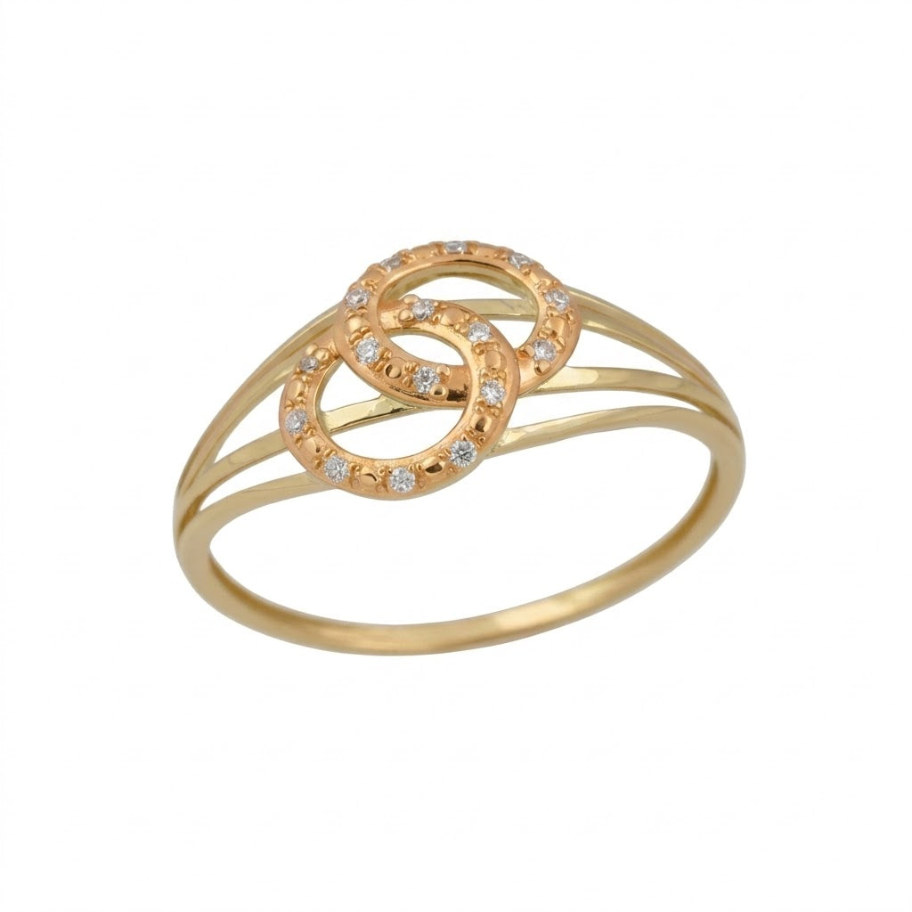 Interlinked Oval Floral Sparkle Design Diamond Gold Ring