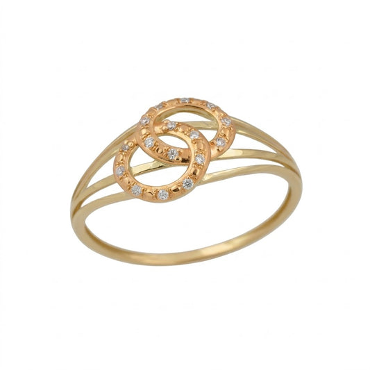 Interlinked Oval Floral Sparkle Design Diamond Gold Ring