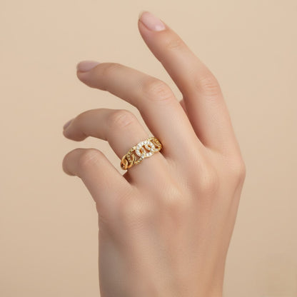 Interlinked Scroll Diamond Gold Ring