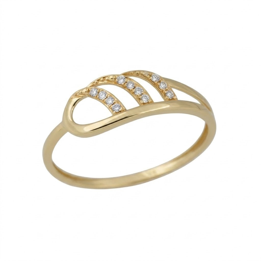 Layered Oval Flow Sparkle Design Diamond Gold Ring