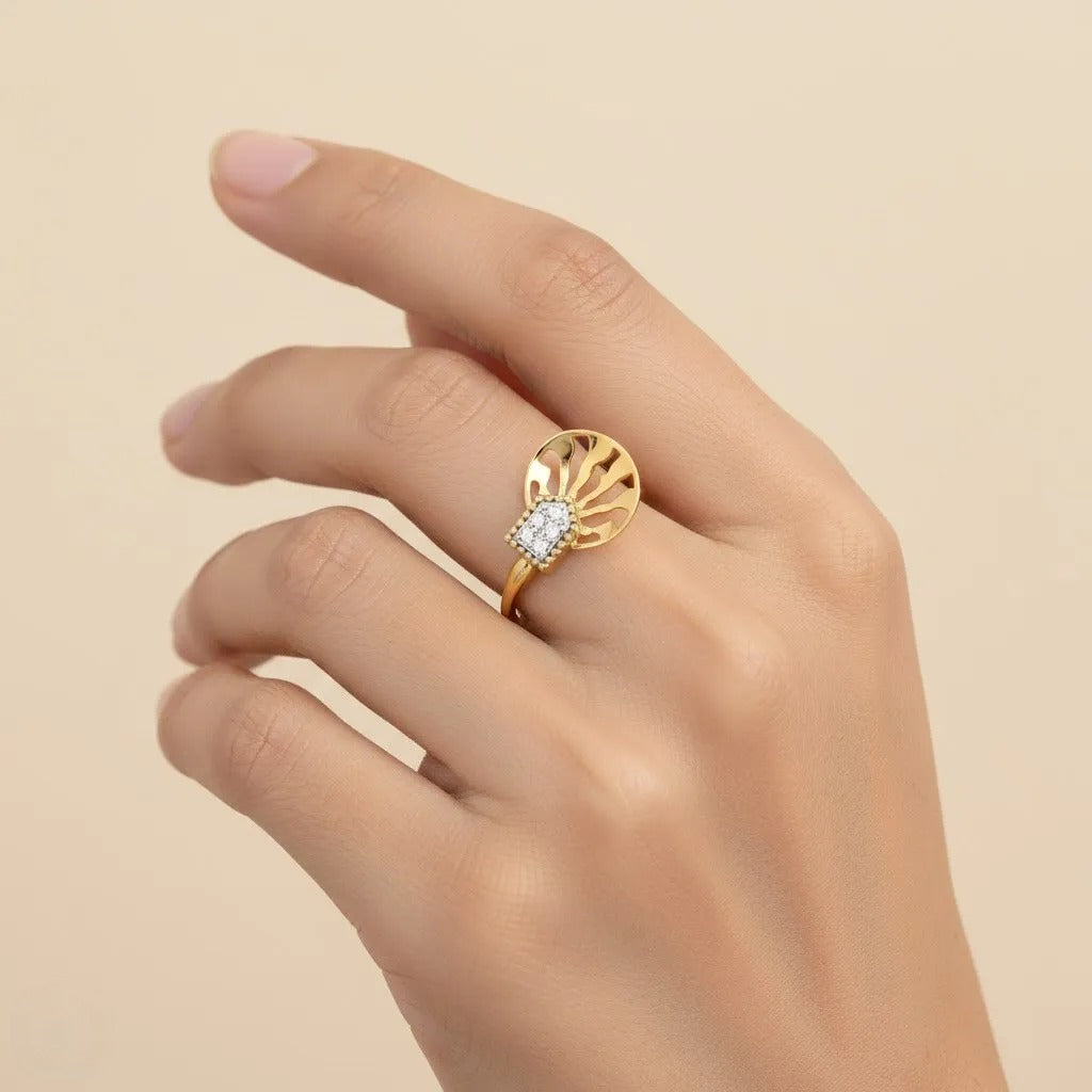 9K Sunburst Diamond Gold Ring