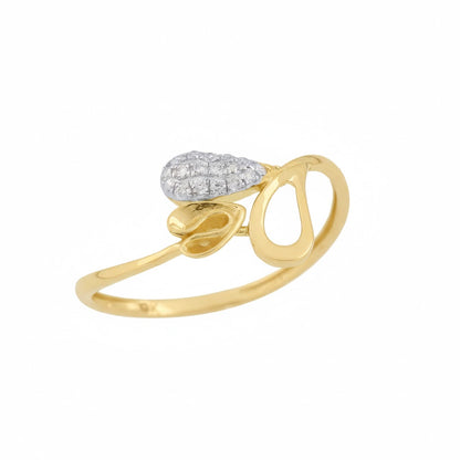 Elegant Leaf Drop Sparkle Design Diamond Gold Ring