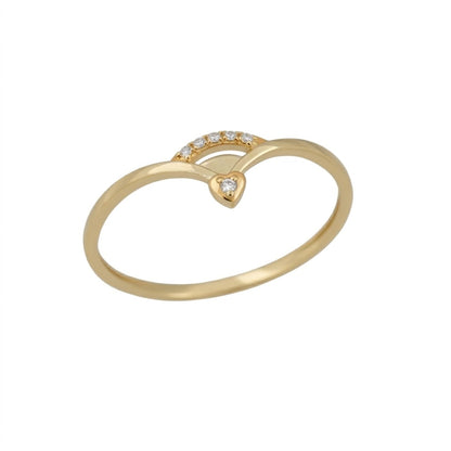 Delicate Heart Curve Minimal Sparkle Diamond Gold Ring