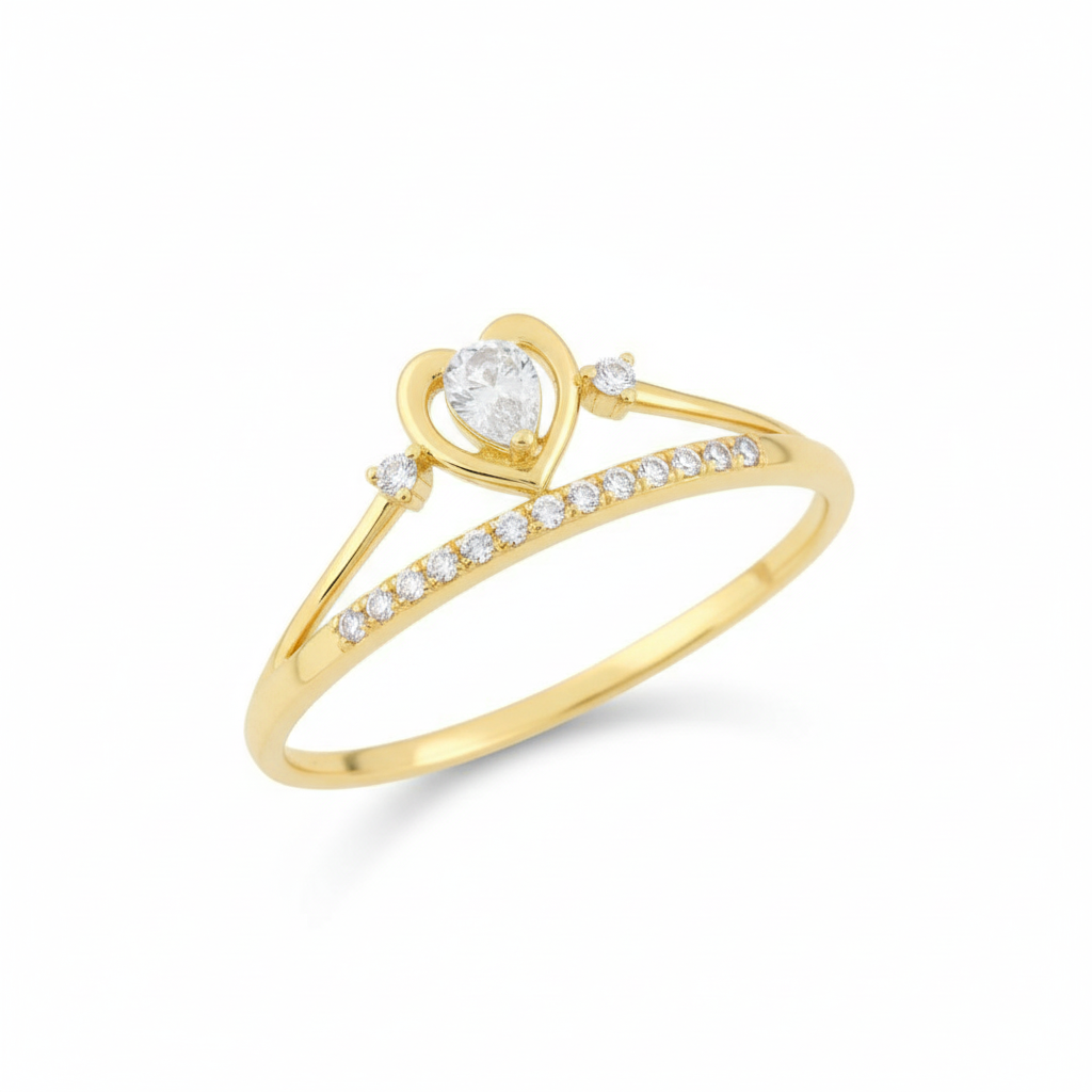 Double Heart Sparkle Design Diamond Gold Ring