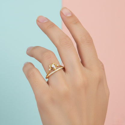Double Heart Sparkle Design Diamond Gold Ring