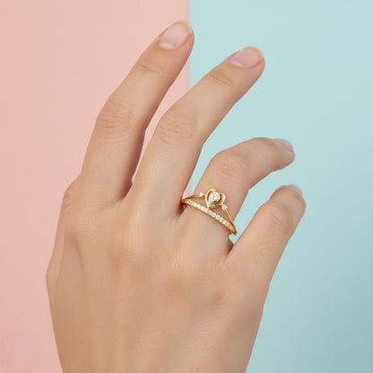 Double Heart Sparkle Design Diamond Gold Ring