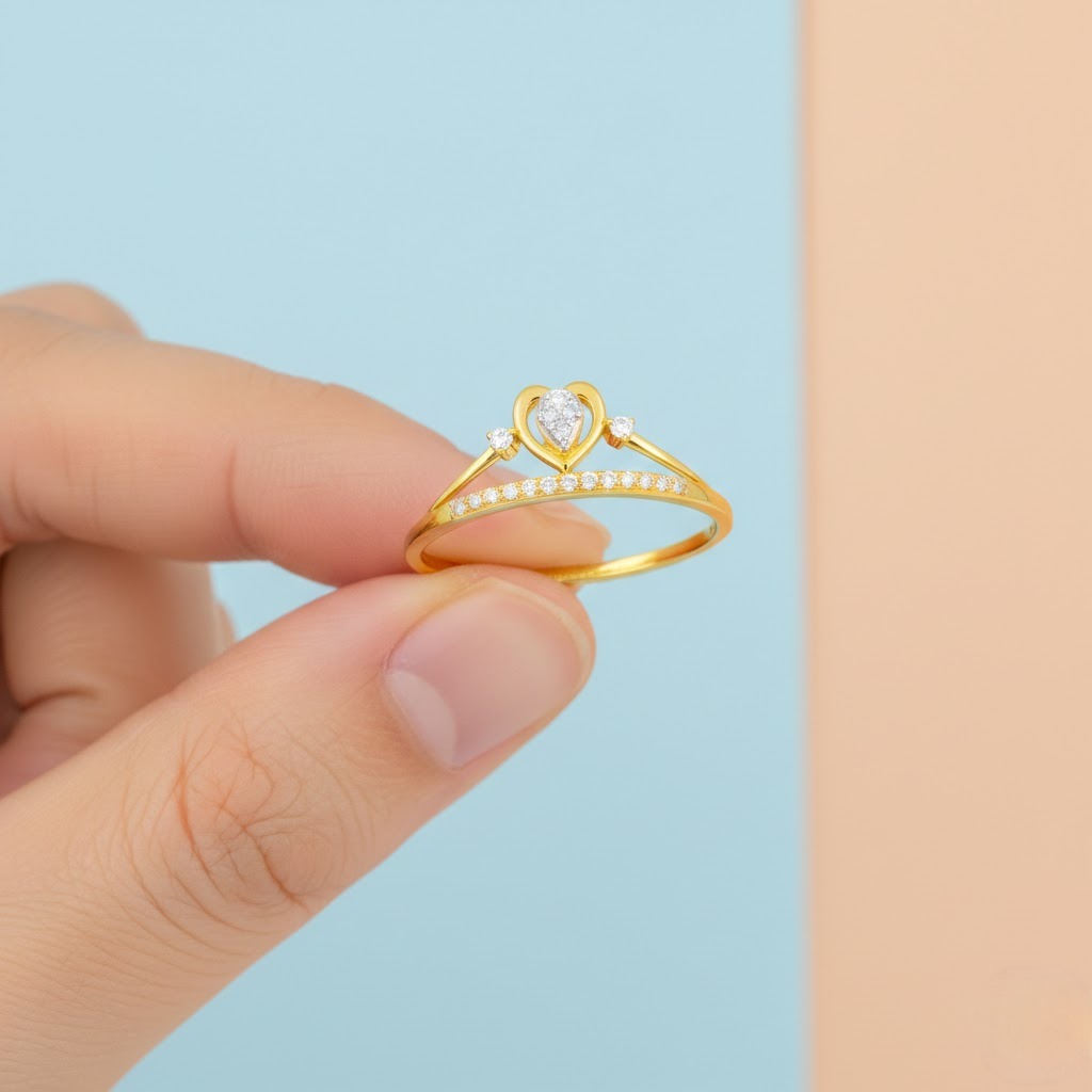 Double Heart Sparkle Design Diamond Gold Ring