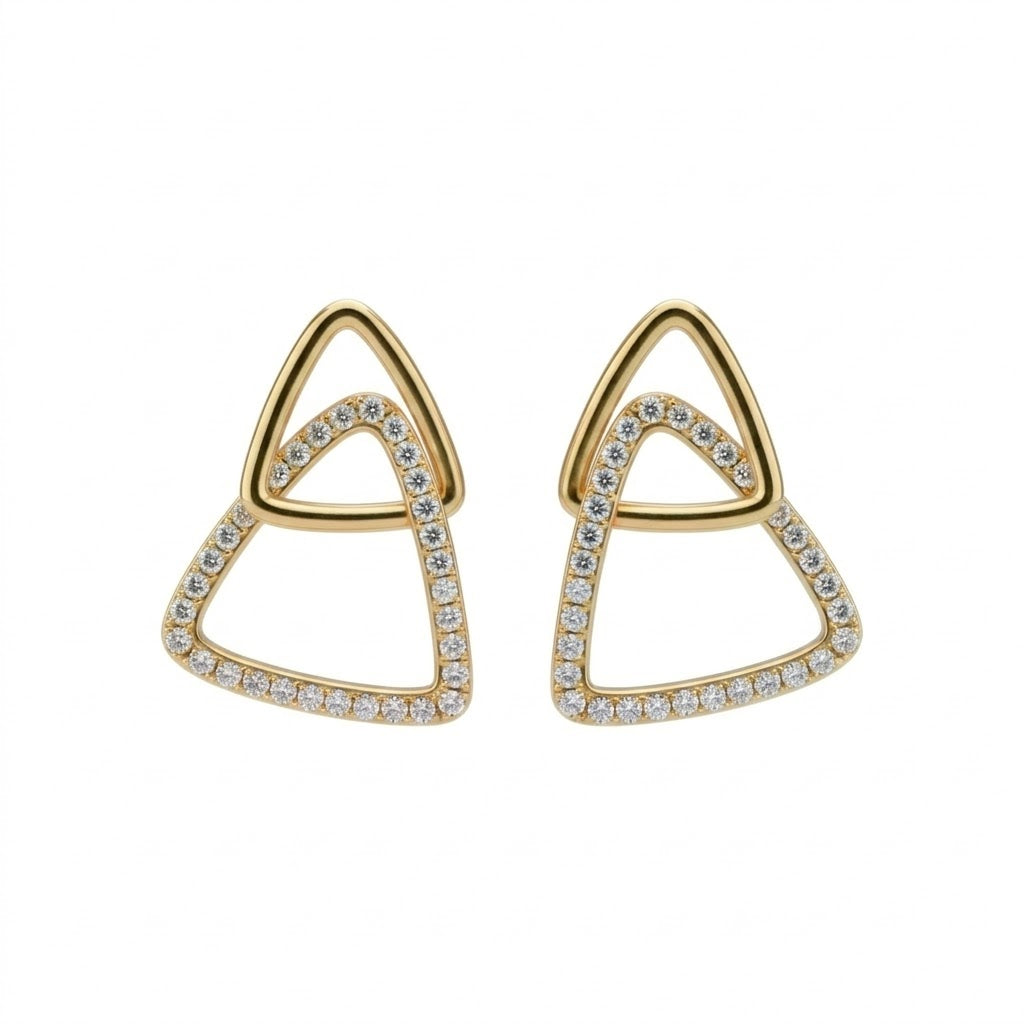 Open Triangle Curve Diamond Gold Earrings