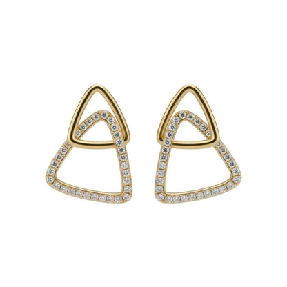 Open Triangle Curve Diamond Gold Earrings