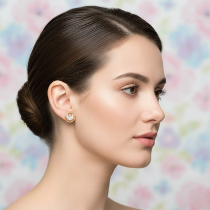 Circular Halo Motif Diamond Gold Earrings