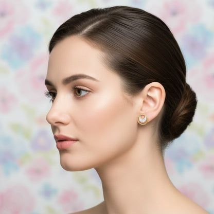 Circular Halo Motif Diamond Gold Earrings