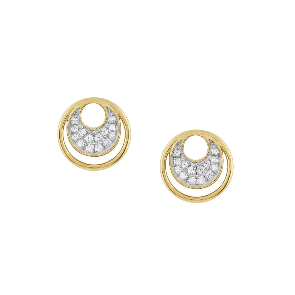 Circular Halo Motif Diamond Gold Earrings