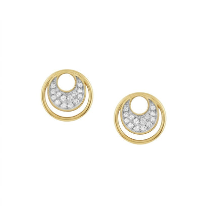 Circular Halo Motif Diamond Gold Earrings