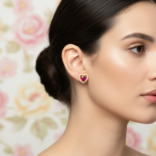 Radiant Heart Halo Diamond Gold Earrings
