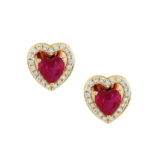 Radiant Heart Halo Diamond Gold Earrings