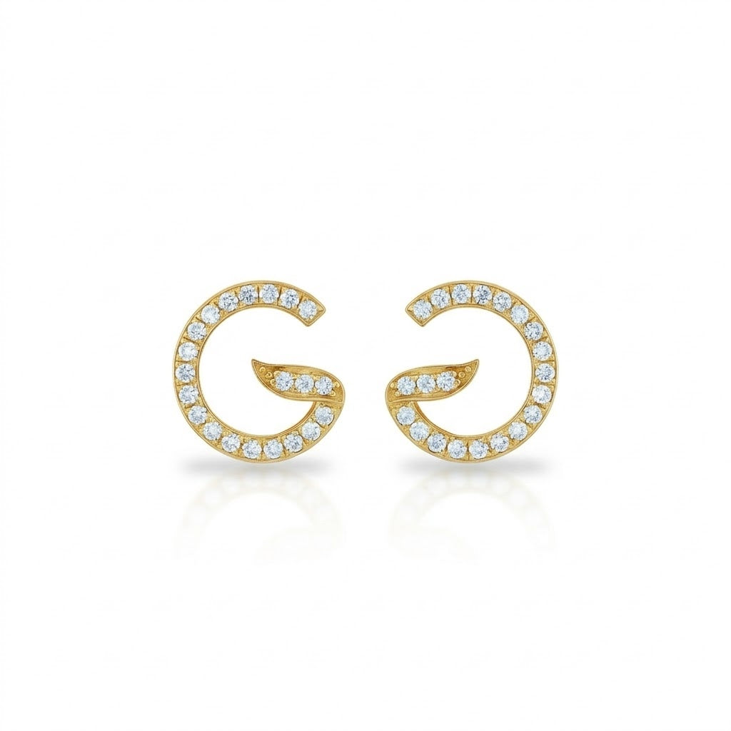9K Yellow Gold Open Curve Diamond Earrings for Women by TTJ Jewellery