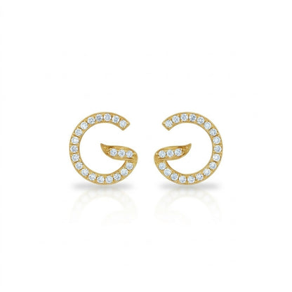 9K Yellow Gold Open Curve Diamond Earrings for Women by TTJ Jewellery