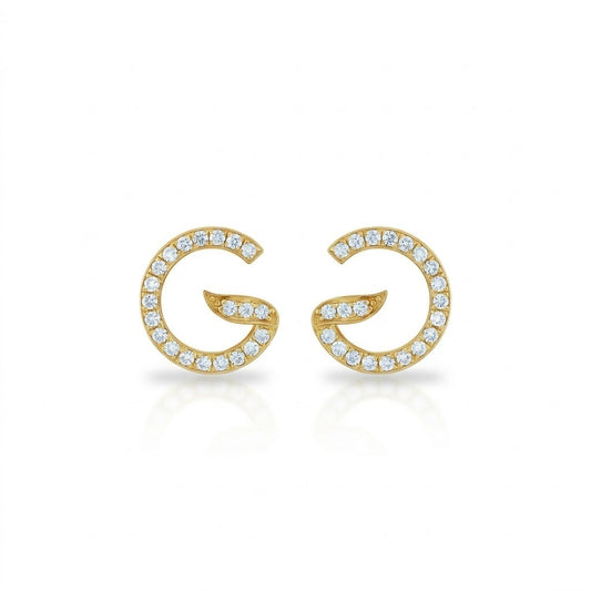 9K Yellow Gold Open Curve Diamond Earrings for Women by TTJ Jewellery