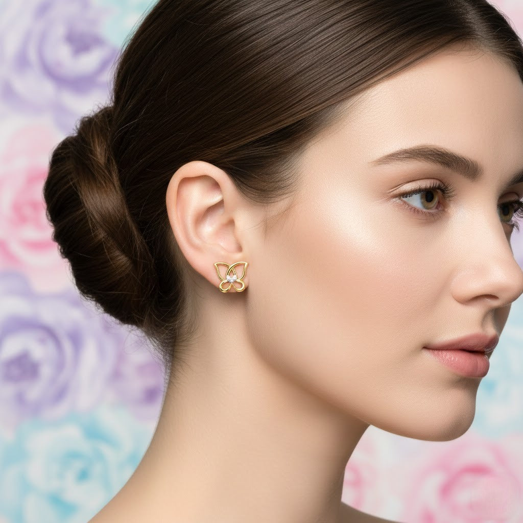 Butterfly Grace Motif Diamond Gold Earrings
