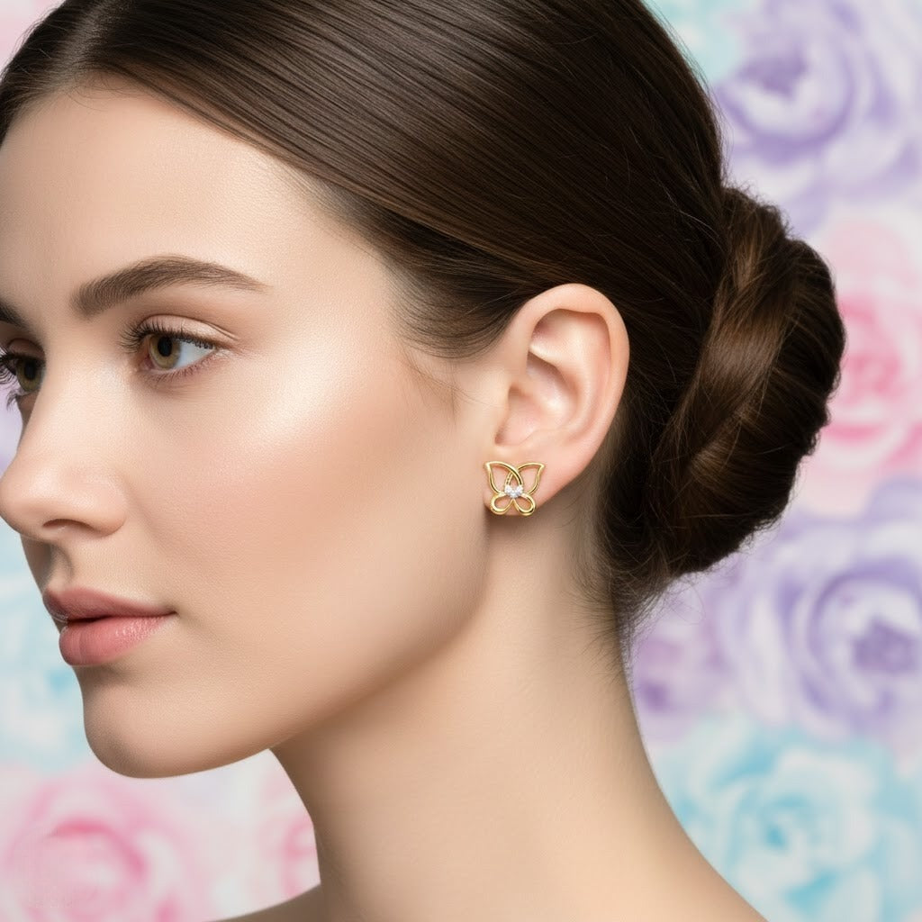 Butterfly Grace Motif Diamond Gold Earrings