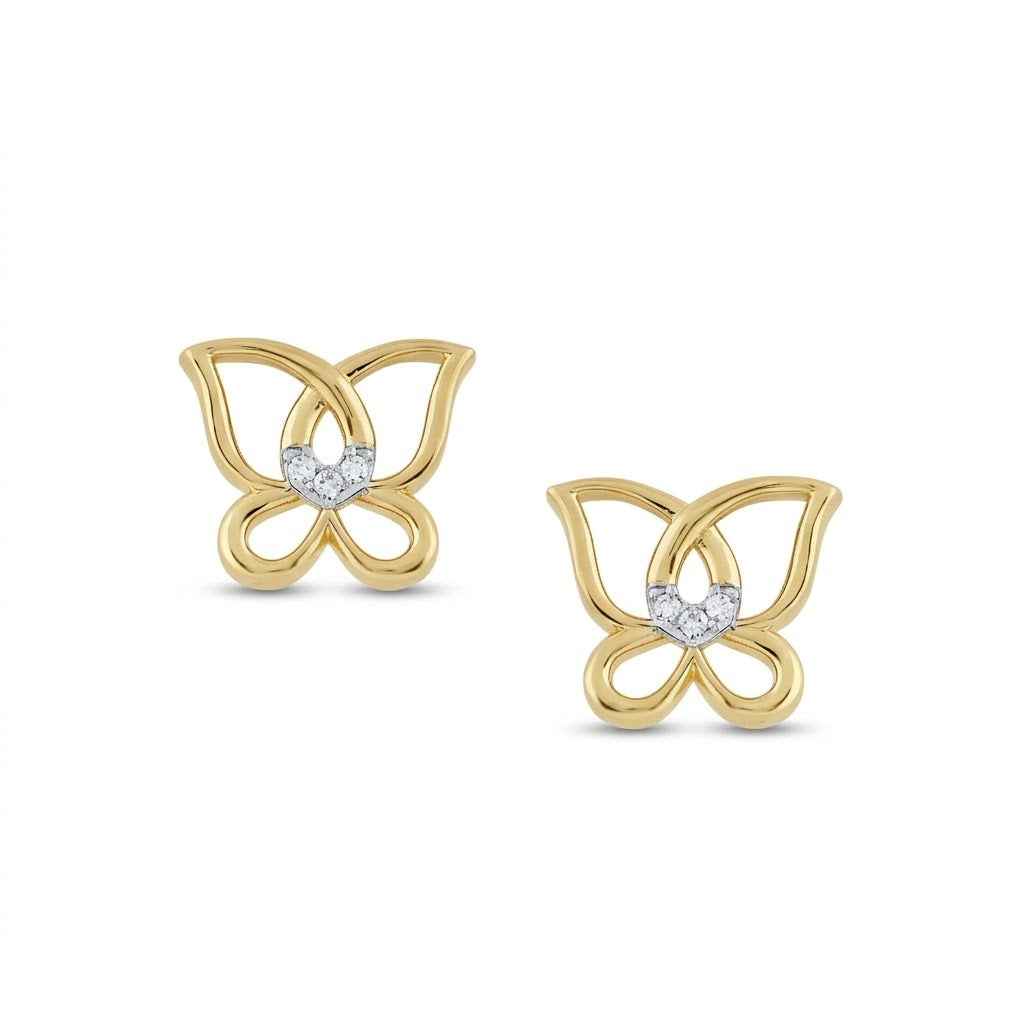 Butterfly Grace Motif Diamond Gold Earrings