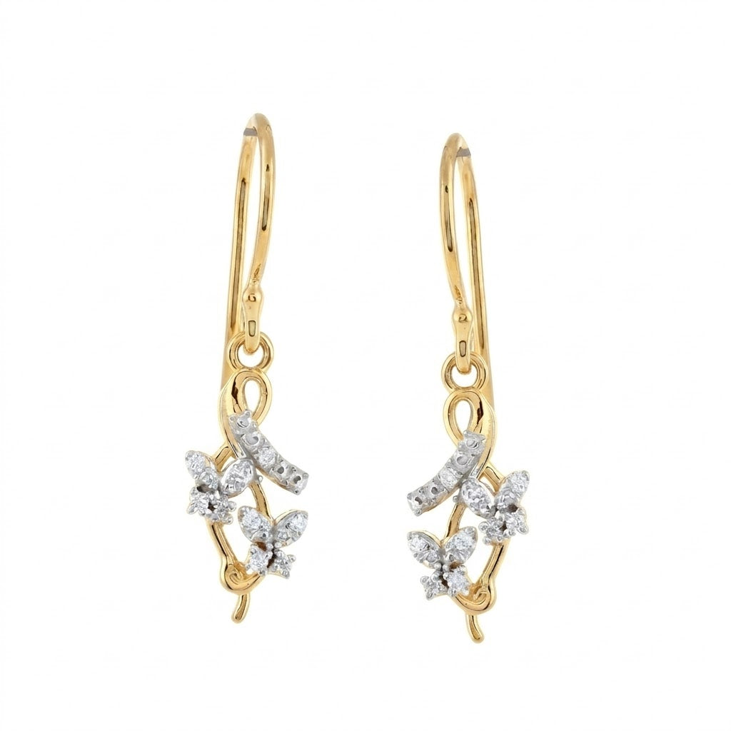 Elegant Floral Drop Diamond Gold Earrings